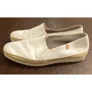 Verbenas White Leather Slip On Nuria Flat Espadrille Shoes 8.5 Resort Coastal